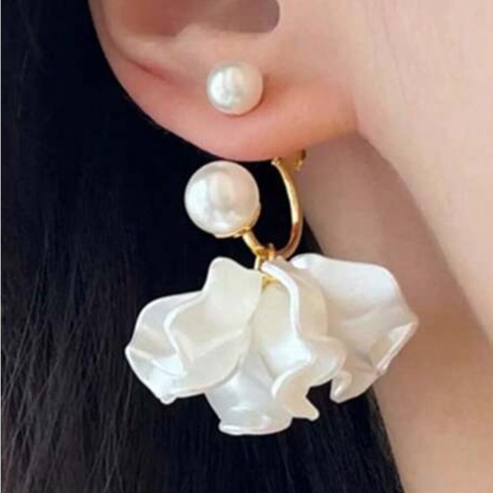 Flower Petal Pearl Drop Earrings